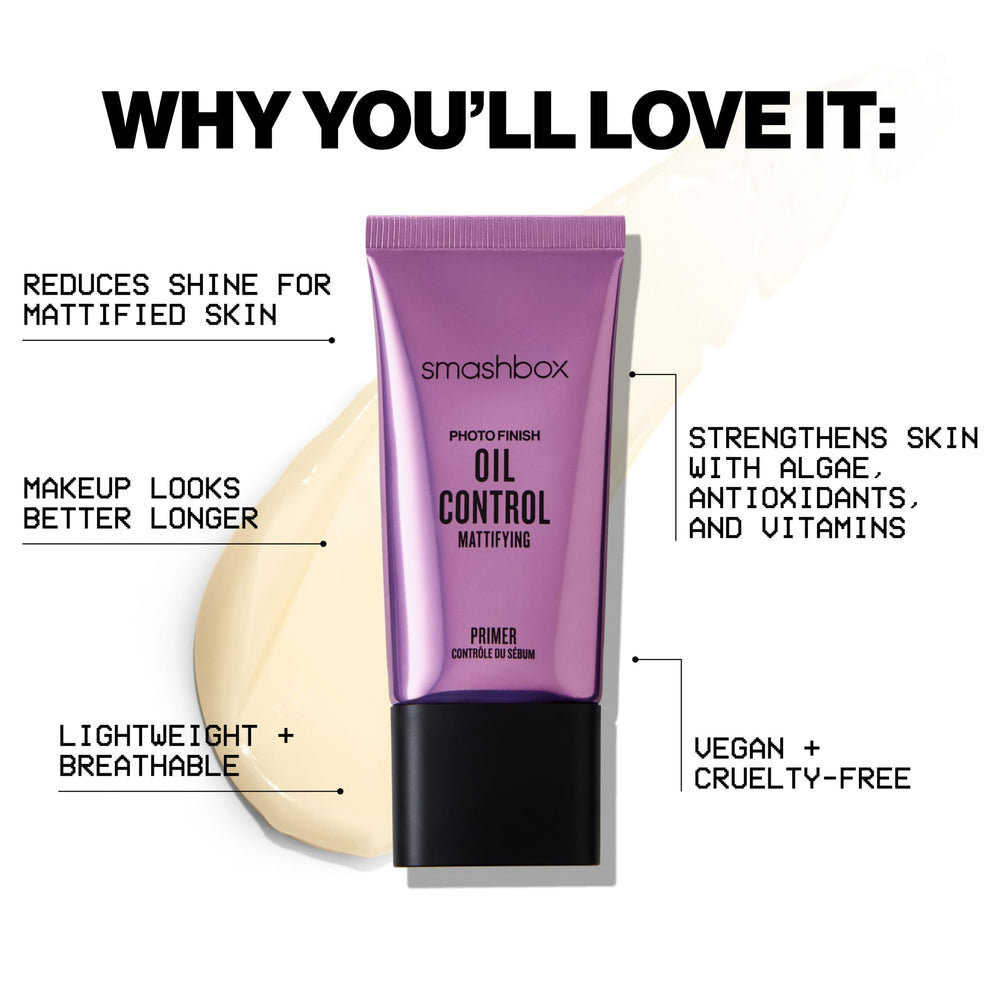Smashbox applying primer to T-zone to control oil and shine