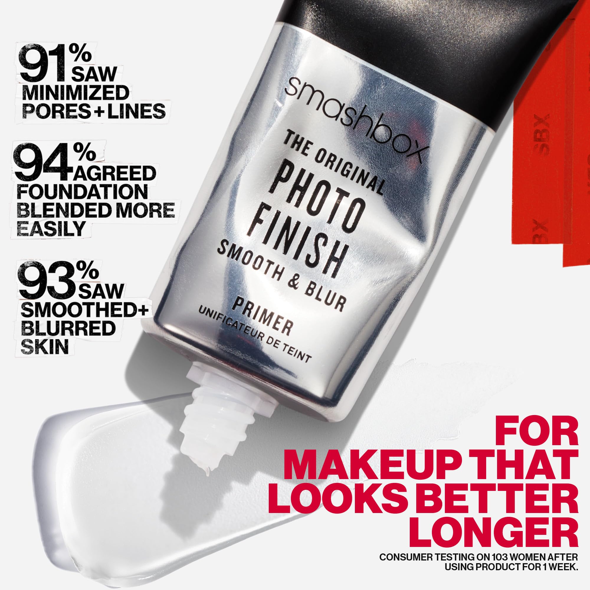 Smashbox product label detail highlighting ingredient clarity and vegan claim benefits