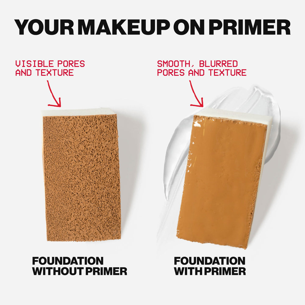 Smashbox primer texture close-up showing smooth application for pore-blurring effect