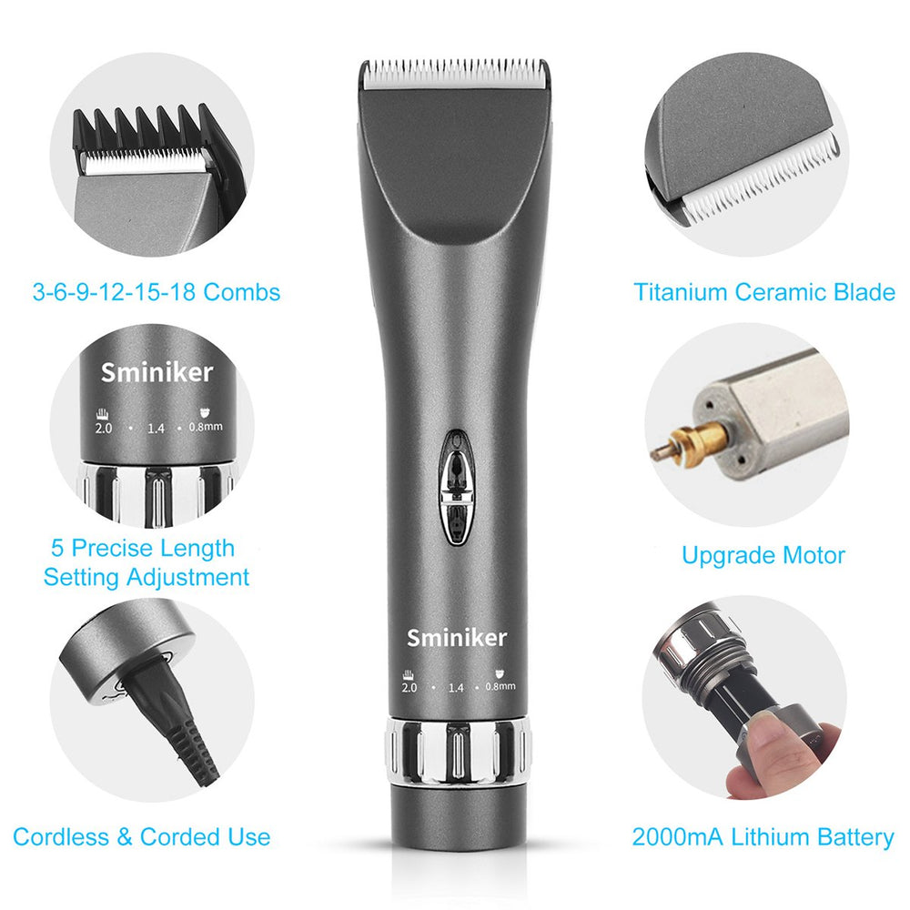 SMINIKER USB cable plugged into clippers highlighting fast rechargeable convenience