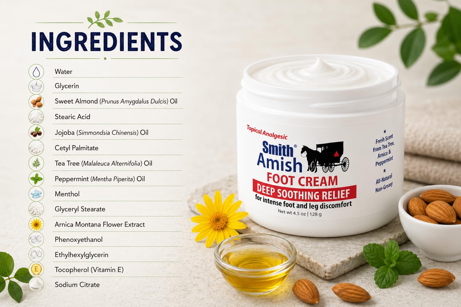 Smith Amish open jar texture close-up showing smooth non-greasy cream for quick absorption