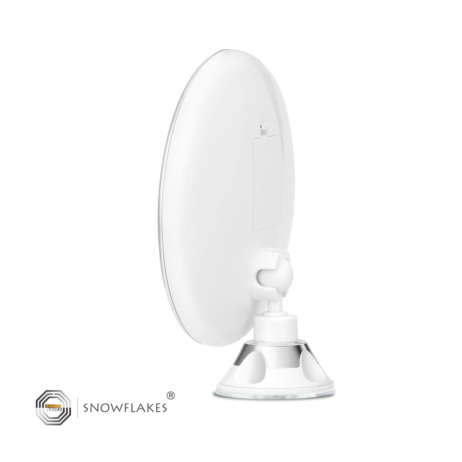 Snowflakes mirror mounted on bathroom vanity showing professional grooming benefits
