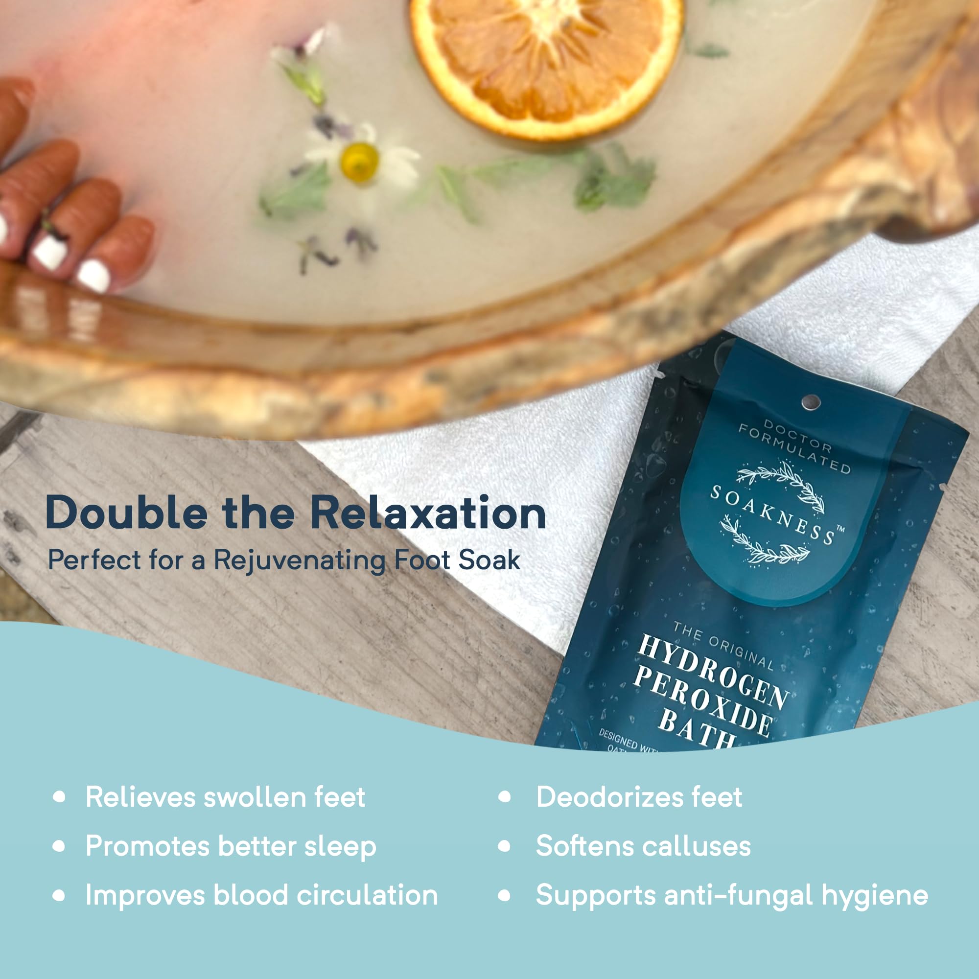 Relaxing bathroom lifestyle shot with Soakness to inspire self-care