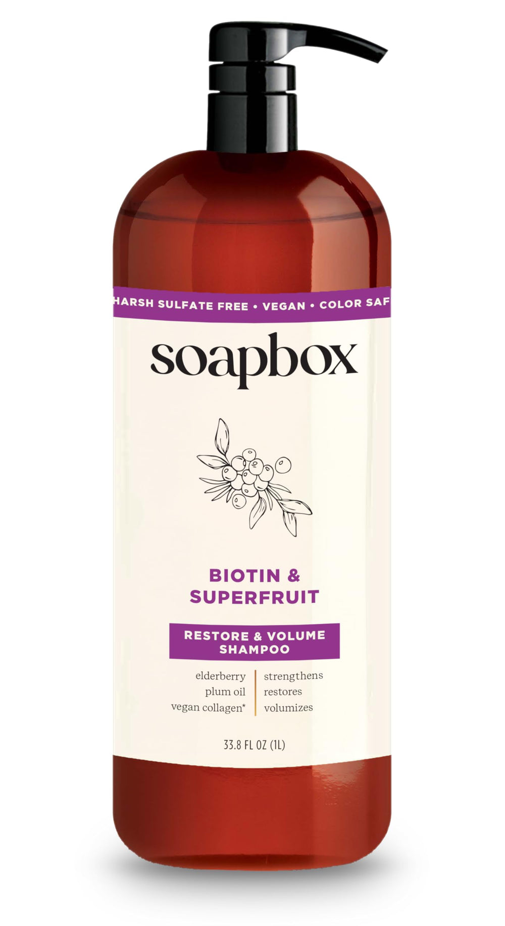 Soapbox Biotin front bottle showing label and pump for easy dispensing