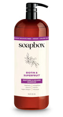Soapbox Biotin front bottle showing label and pump for easy dispensing