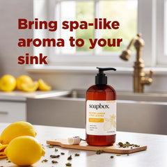 Three Soapbox bottles arranged at a sink indicating convenient multi-pack