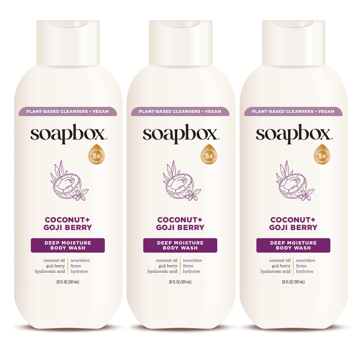 Soapbox Coconut & Goji Berry front packaging showing bottle and branding for gentle hydration