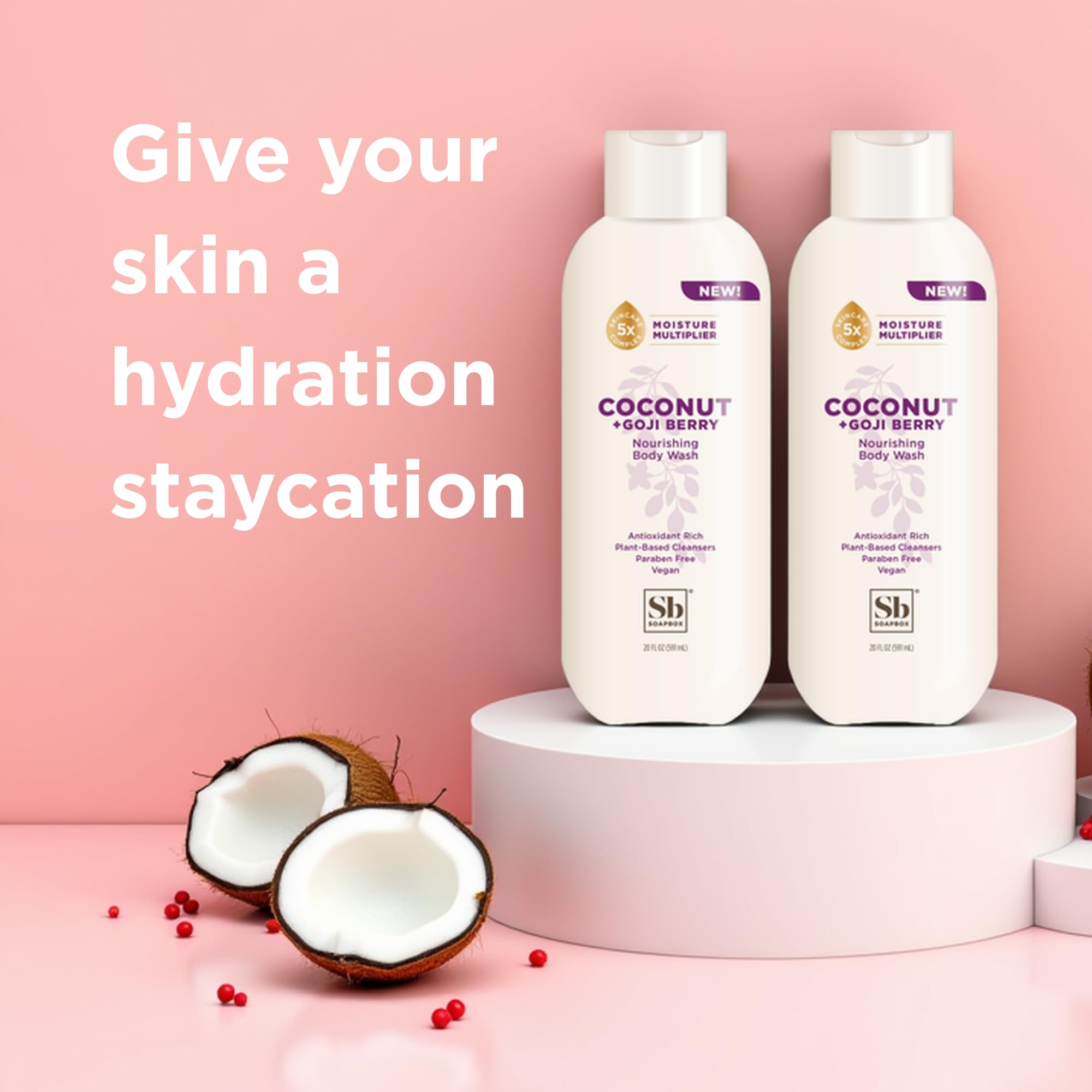 Creamy lather from Soapbox Coconut & Goji Berry body wash demonstrating rich cleansing foam