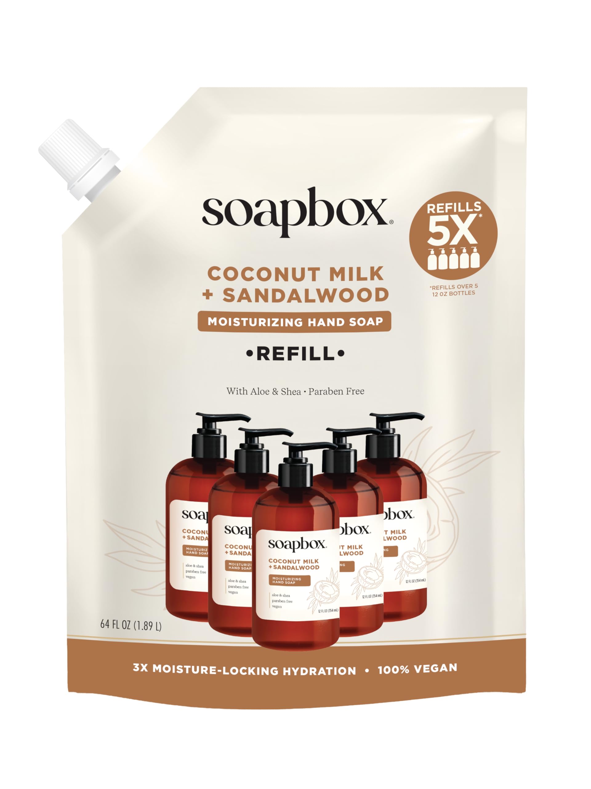 Soapbox 64oz refill front label showing product name and scent benefit