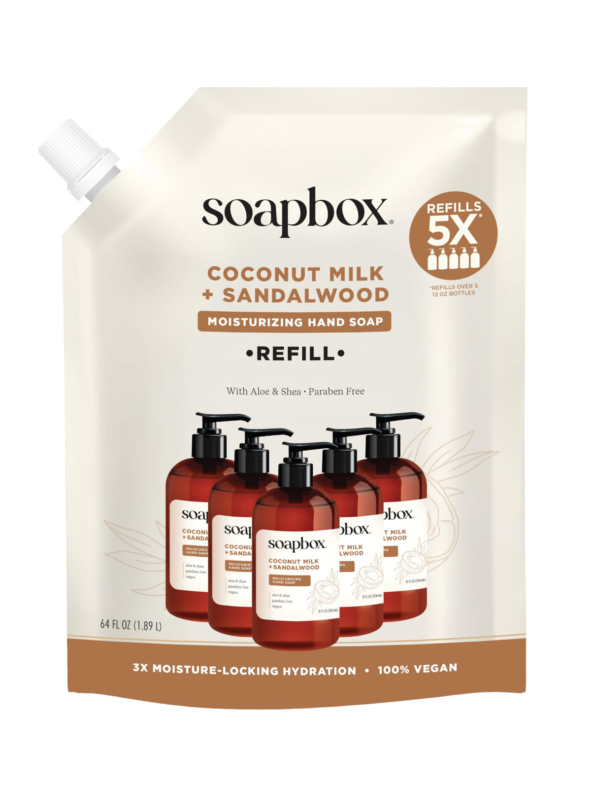 Soapbox 64oz refill front label showing product name and scent benefit