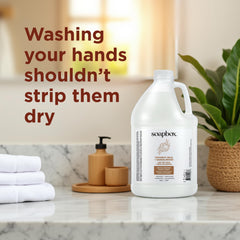 Soapbox lather texture close-up showing creamy foam and gentle cleansing action