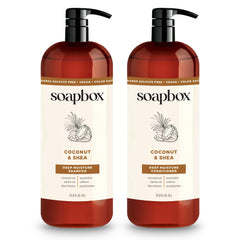 Soapbox front packaging showing coconut and shea for moisturizing