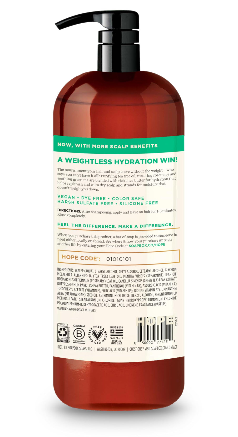 Soapbox conditioner texture on hand illustrating easy-to-spread hydration