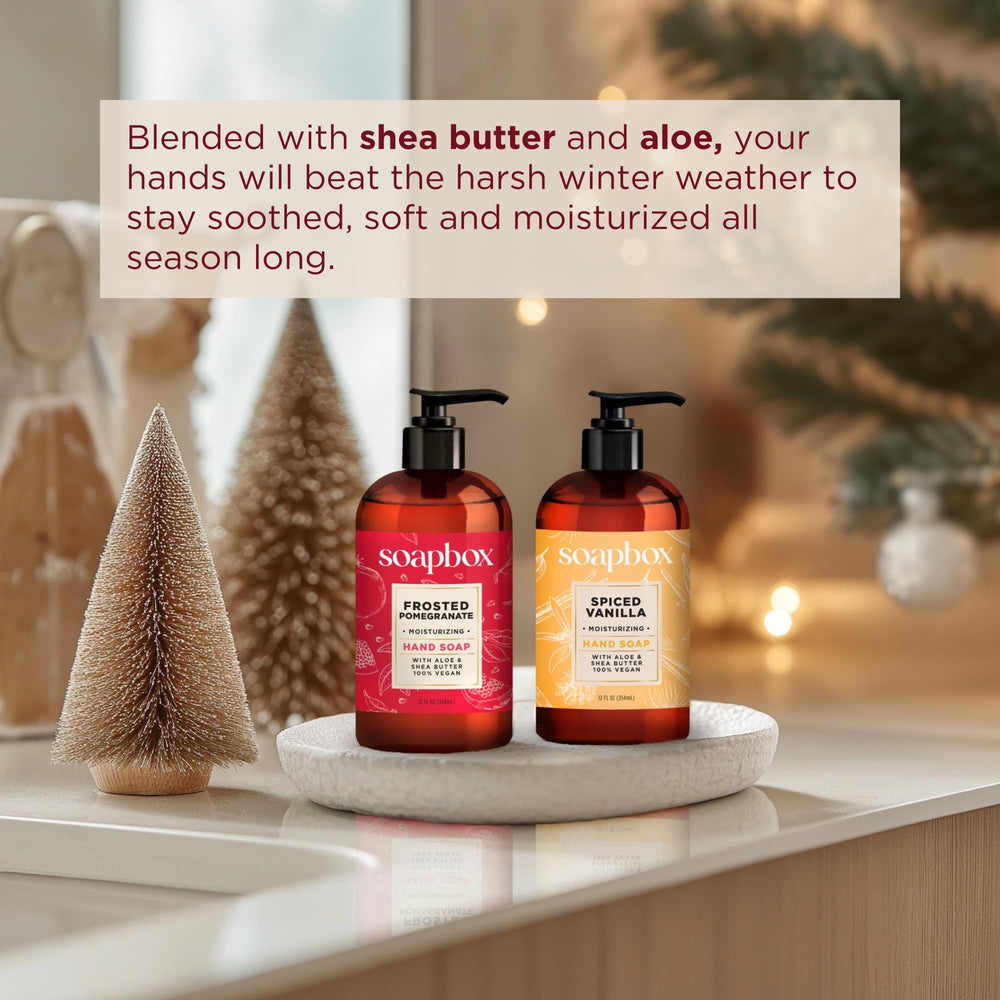Soapbox product label close-up showing ingredients and clean formula benefits for skin-friendly washing