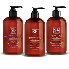 Soapbox front view showing three scents and gentle moisturizing benefits