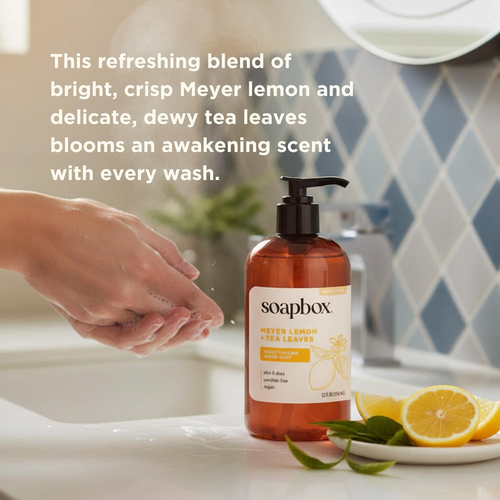 Soapbox liquid being dispensed into hand showing gentle foaming benefit