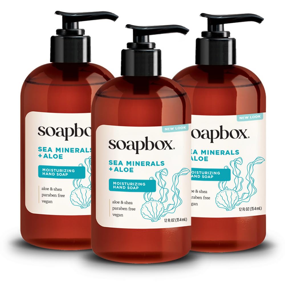Soapbox front packaging shows sea minerals aloe for gentle cleansing