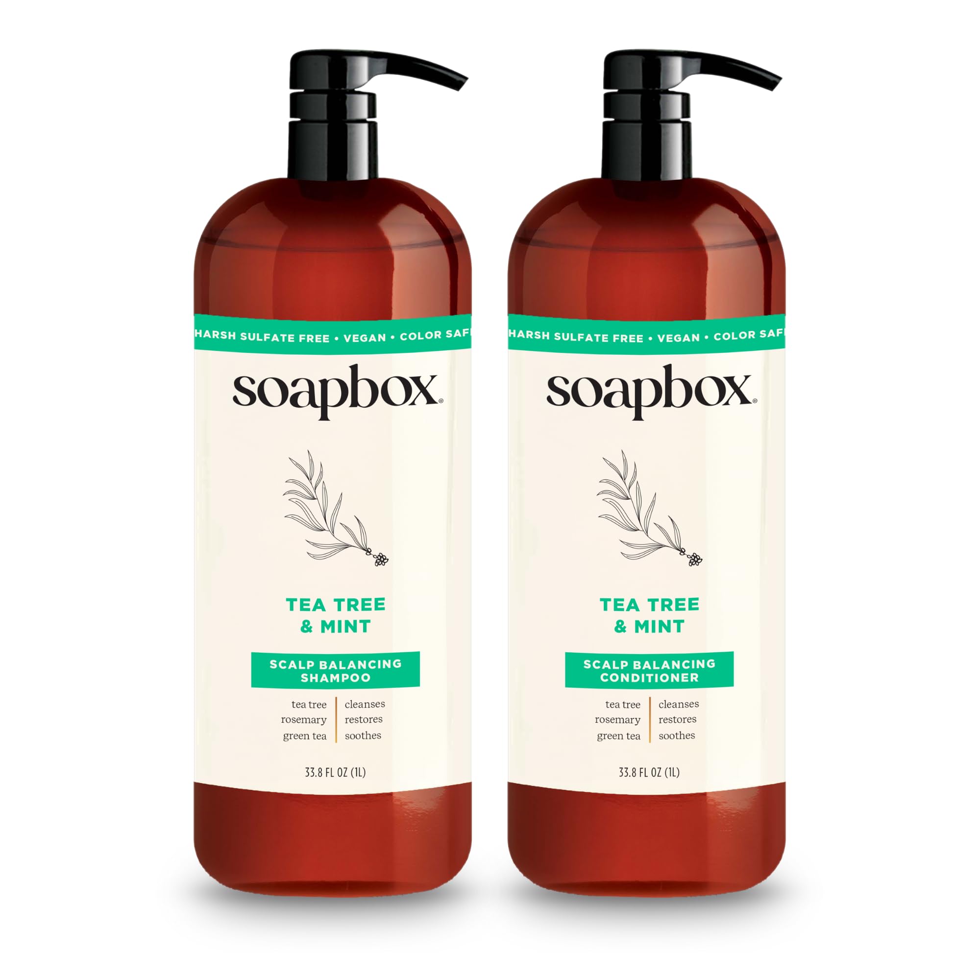 Soapbox front packaging showing tea tree mint benefits for refreshed scalp