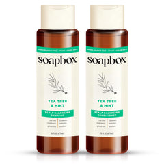 Soapbox front packaging showing tea tree and mint benefits