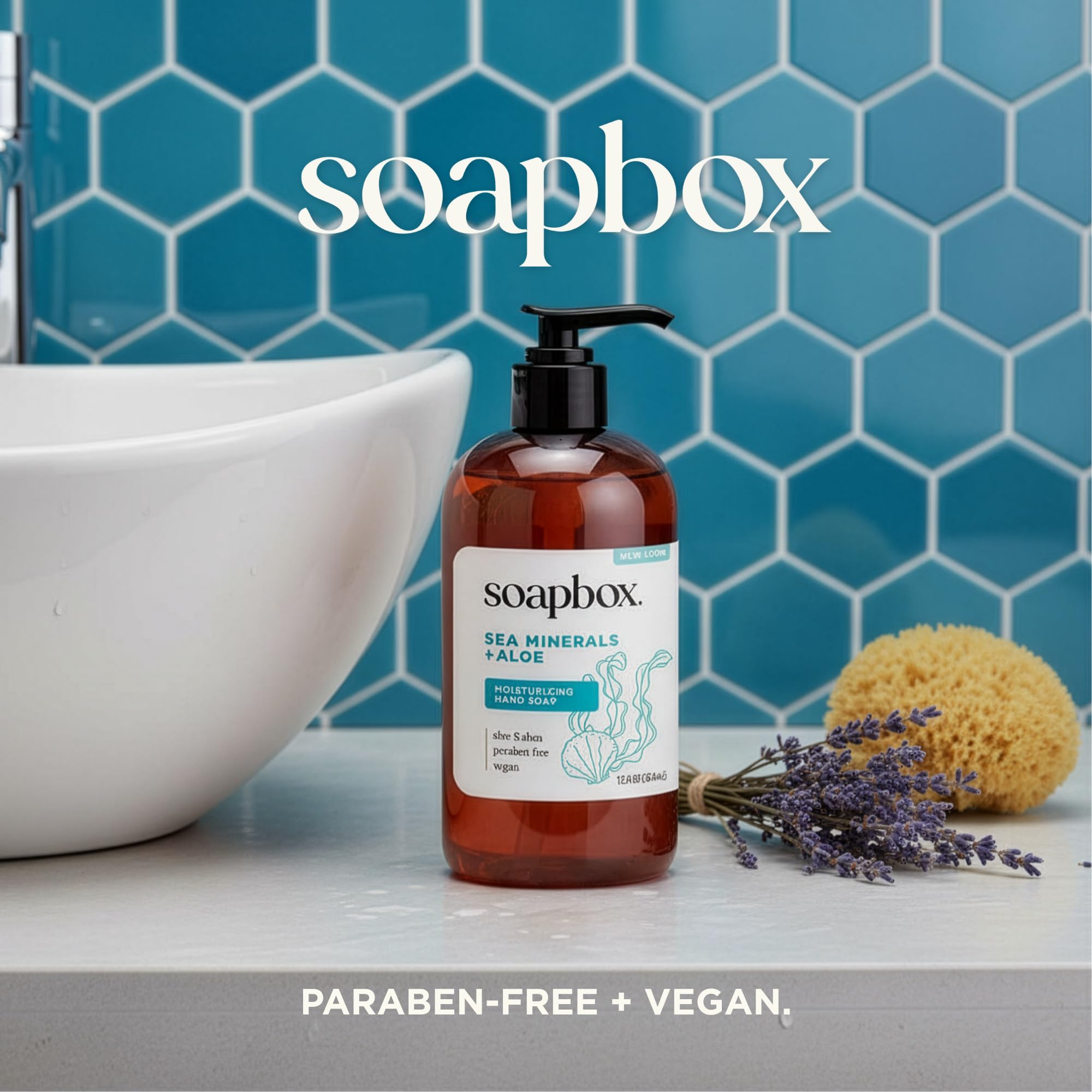 Soapbox three-pack staged at sinks for convenience and refill value