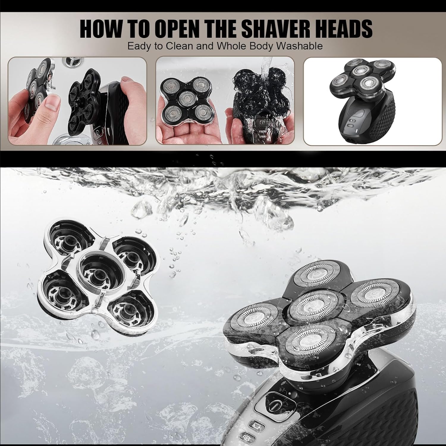 Sodaer replacement head mounted on Remington XR7000 shaver, demonstrating easy snap-on installation benefit