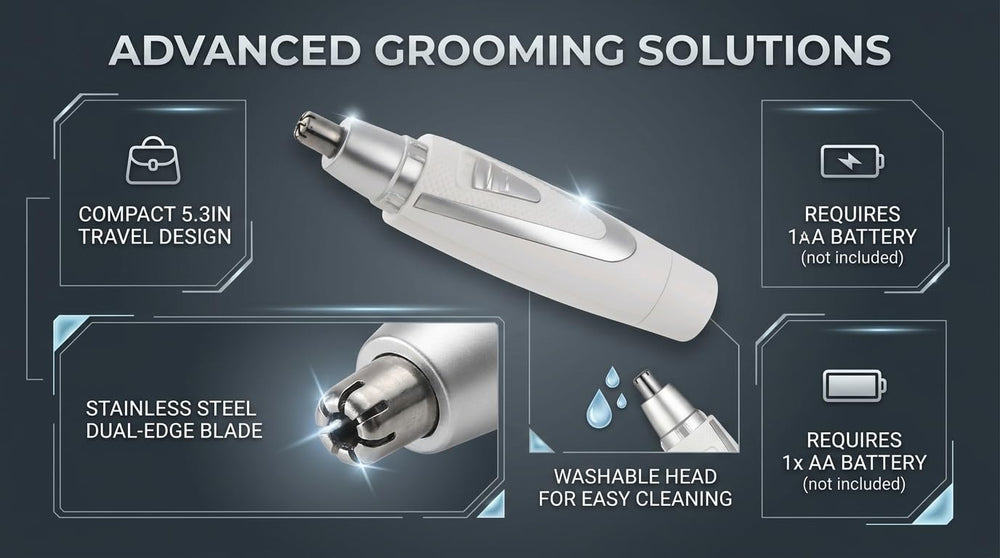 Sodynee trimmer held in hand to show scale and portability for travel convenience