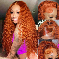 SOEZ front full view showing ginger orange waves and natural hairline benefit natural look