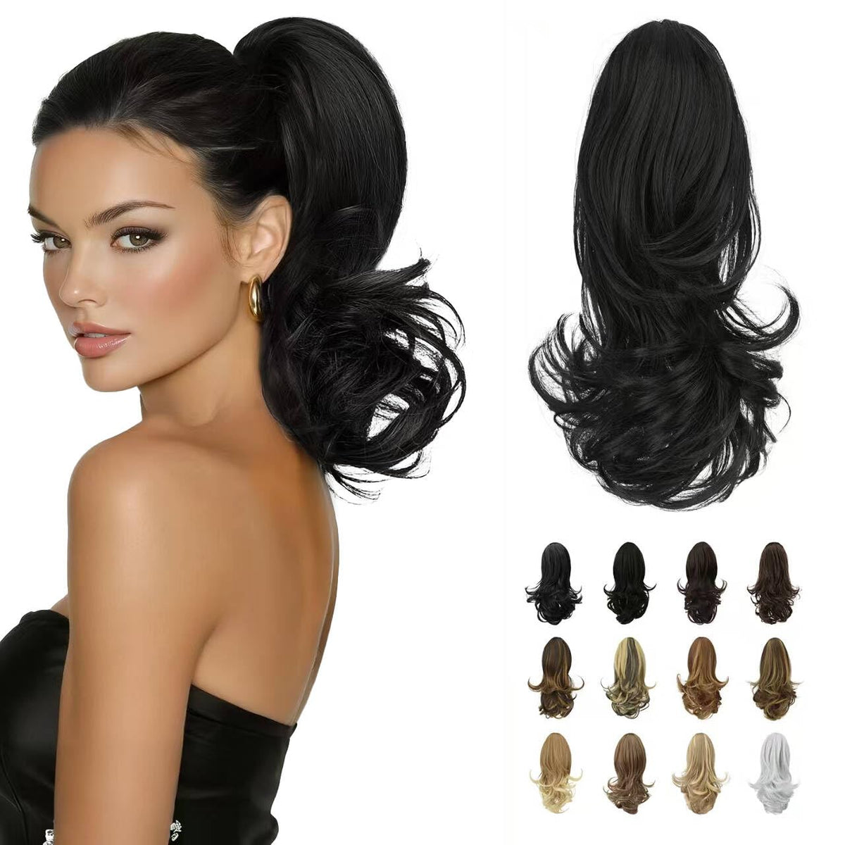 SOFEIYAN front view of packaged 13-inch ponytail, shows usable natural look