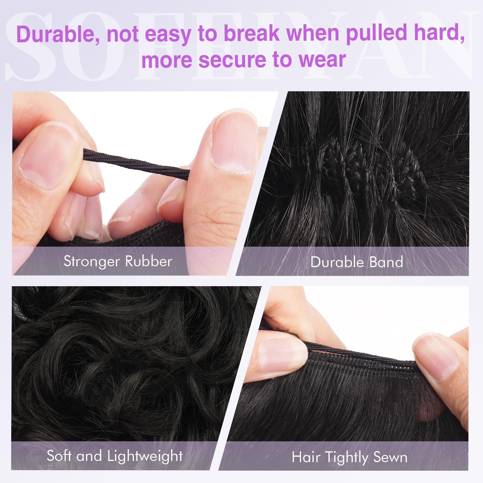 SOFEIYAN bun wrapped on ponytail demonstrating fast application benefit