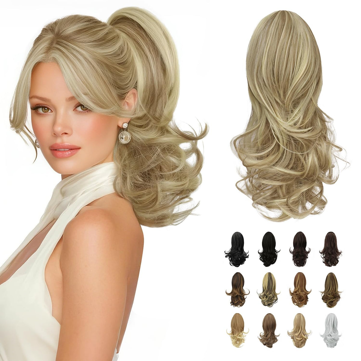 SOFEIYAN front view showing 13-inch curly ponytail for instant volume