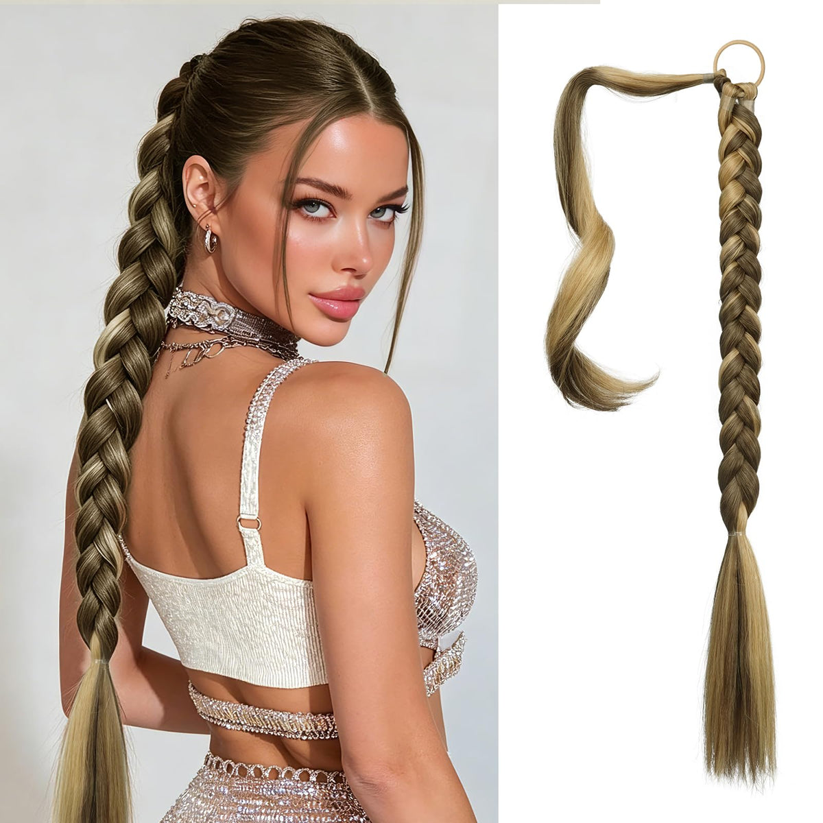 SOFEIYAN long braid frontal view showing highlighted blonde for added length
