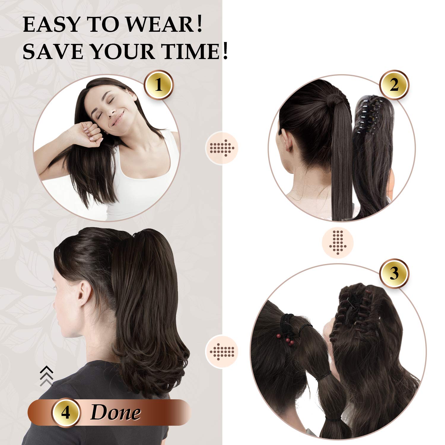 SOFEIYAN model wearing high ponytail demonstrating added length and bounce