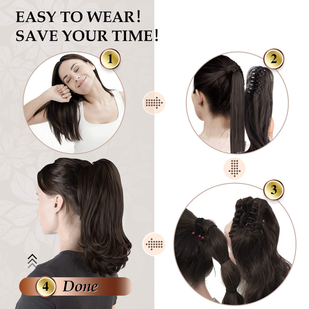 SOFEIYAN model wearing high ponytail demonstrating added length and bounce