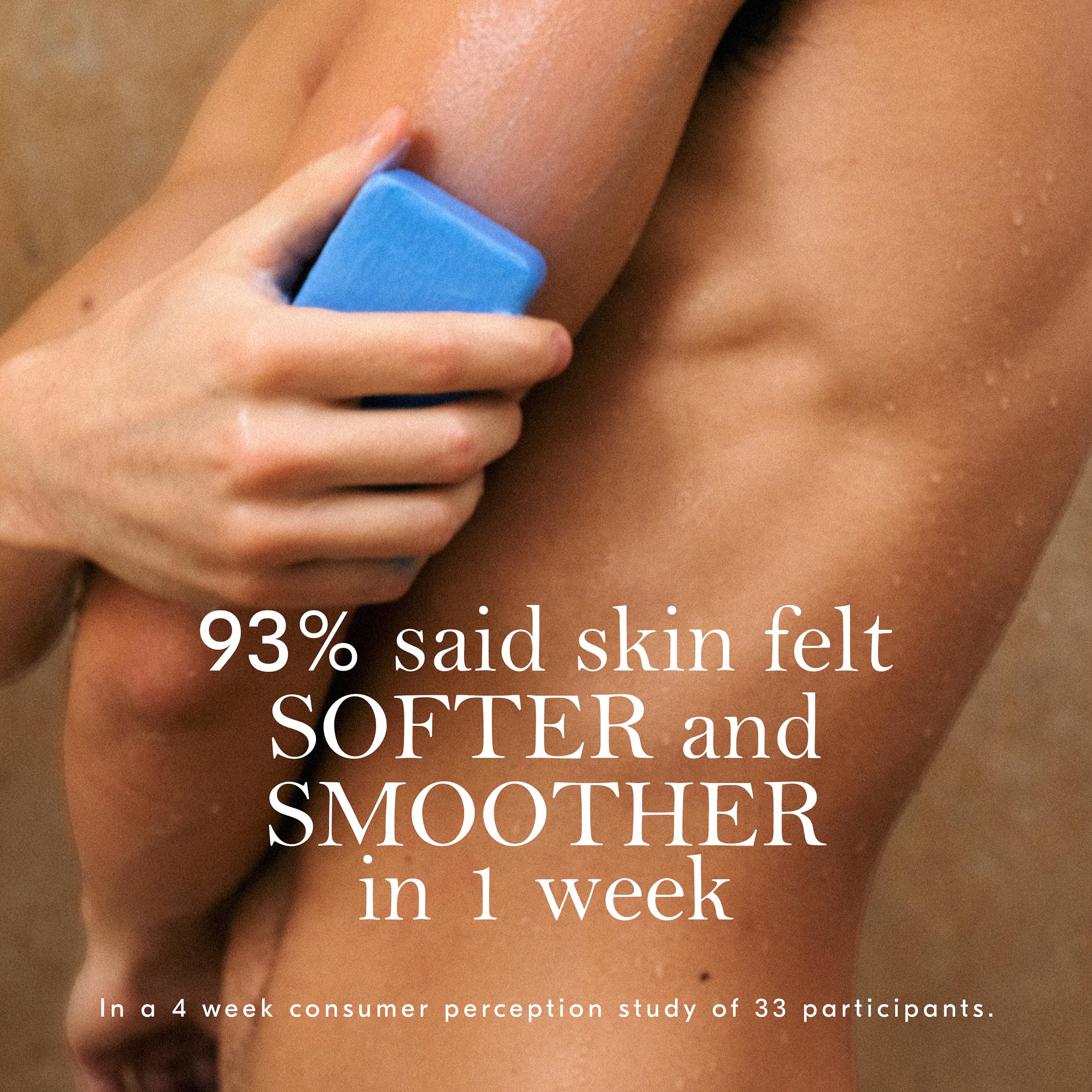 Soft Services Buffing Bar in-hand lathering on wet skin demonstrating control