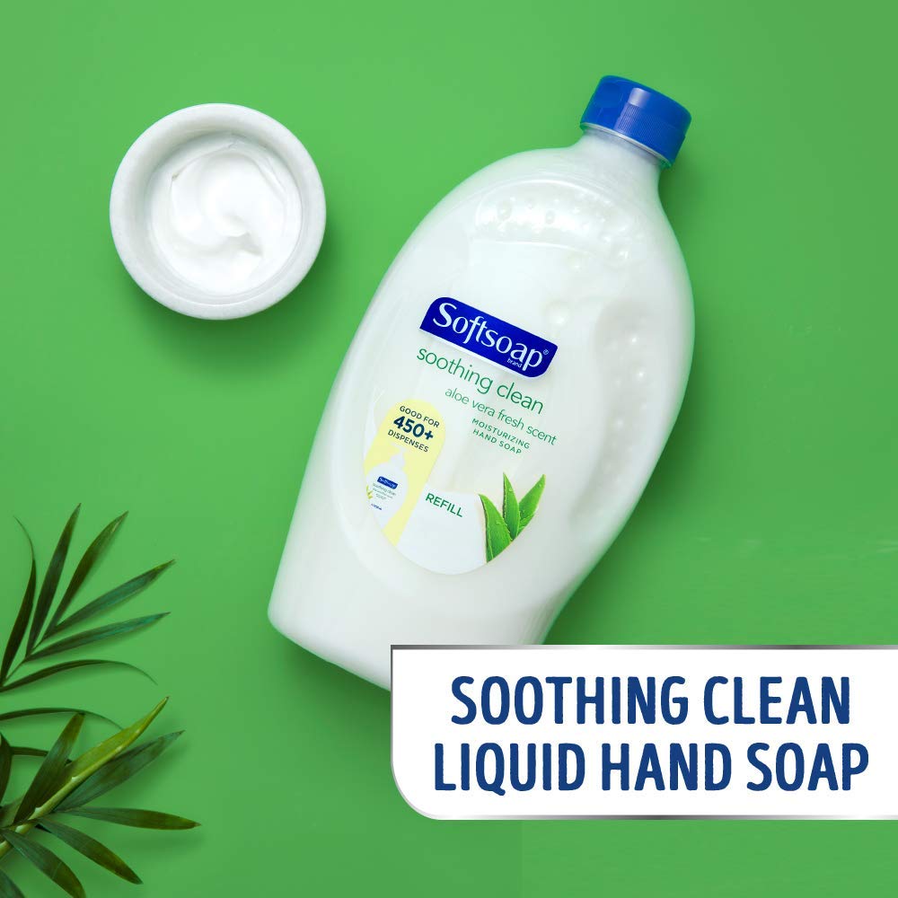 Softsoap 32 oz held in hand to show size and refill convenience