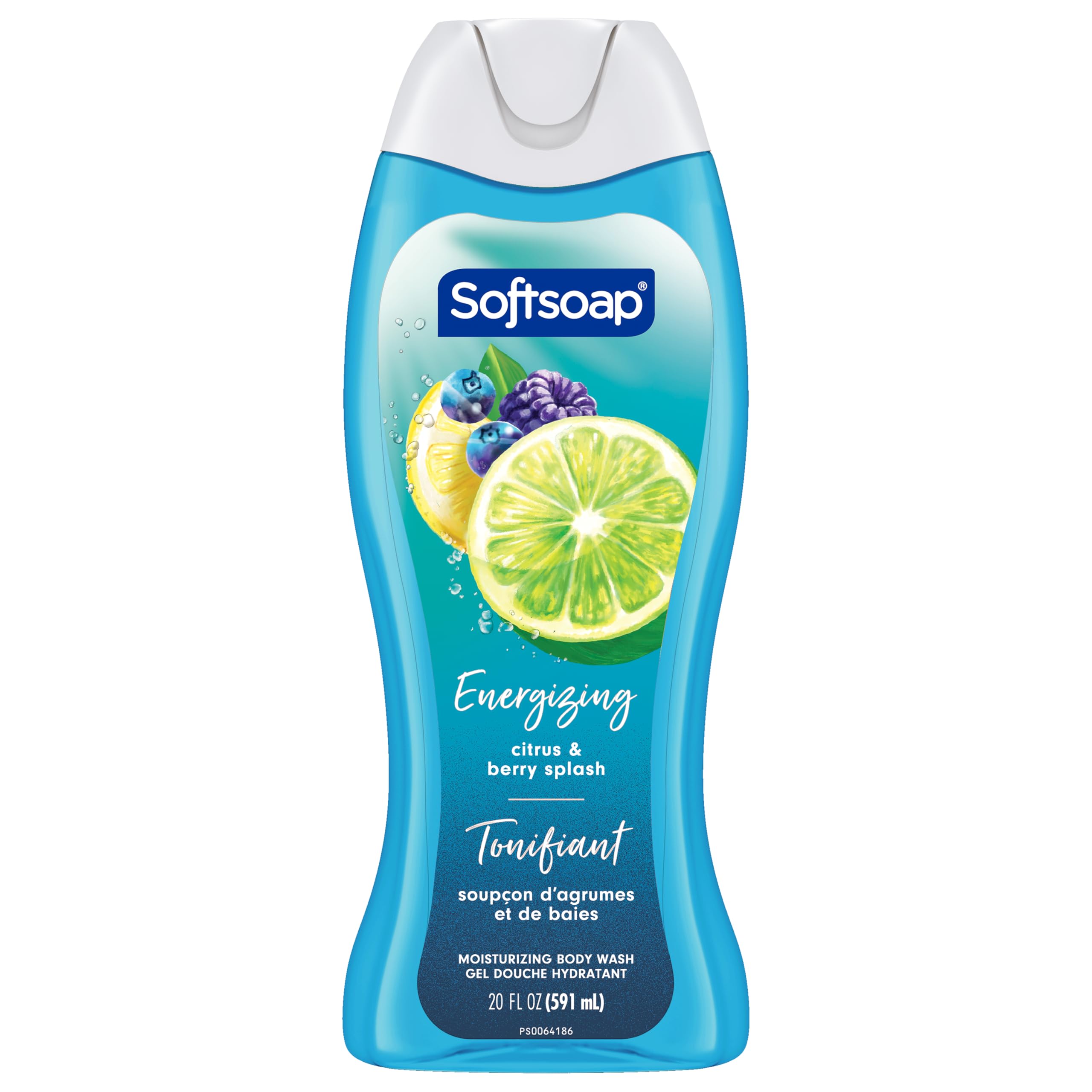 Softsoap bottle in a bathroom setting evoking energizing morning shower benefit