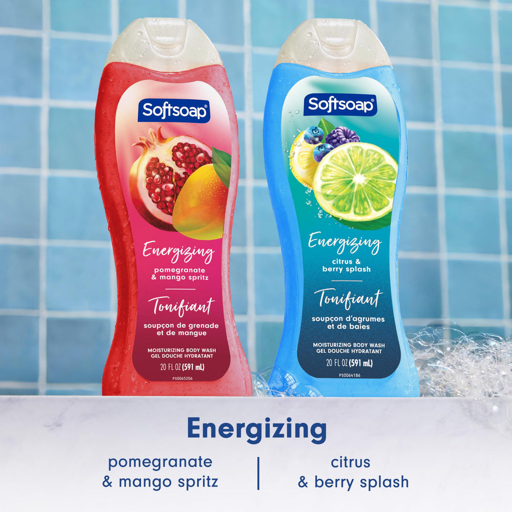 Fresh berries and citrus beside Softsoap suggesting natural-inspired extracts benefit