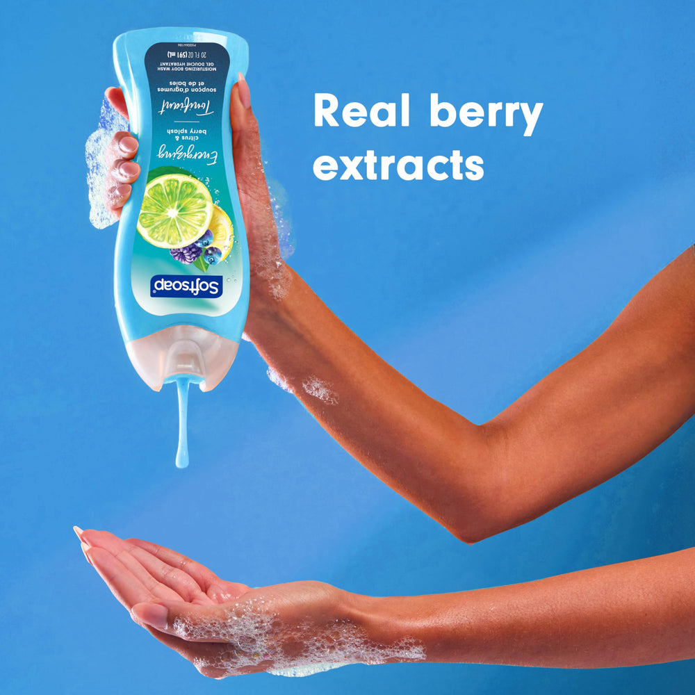 Softsoap bottle on shower shelf illustrating convenient storage and daily-use benefit