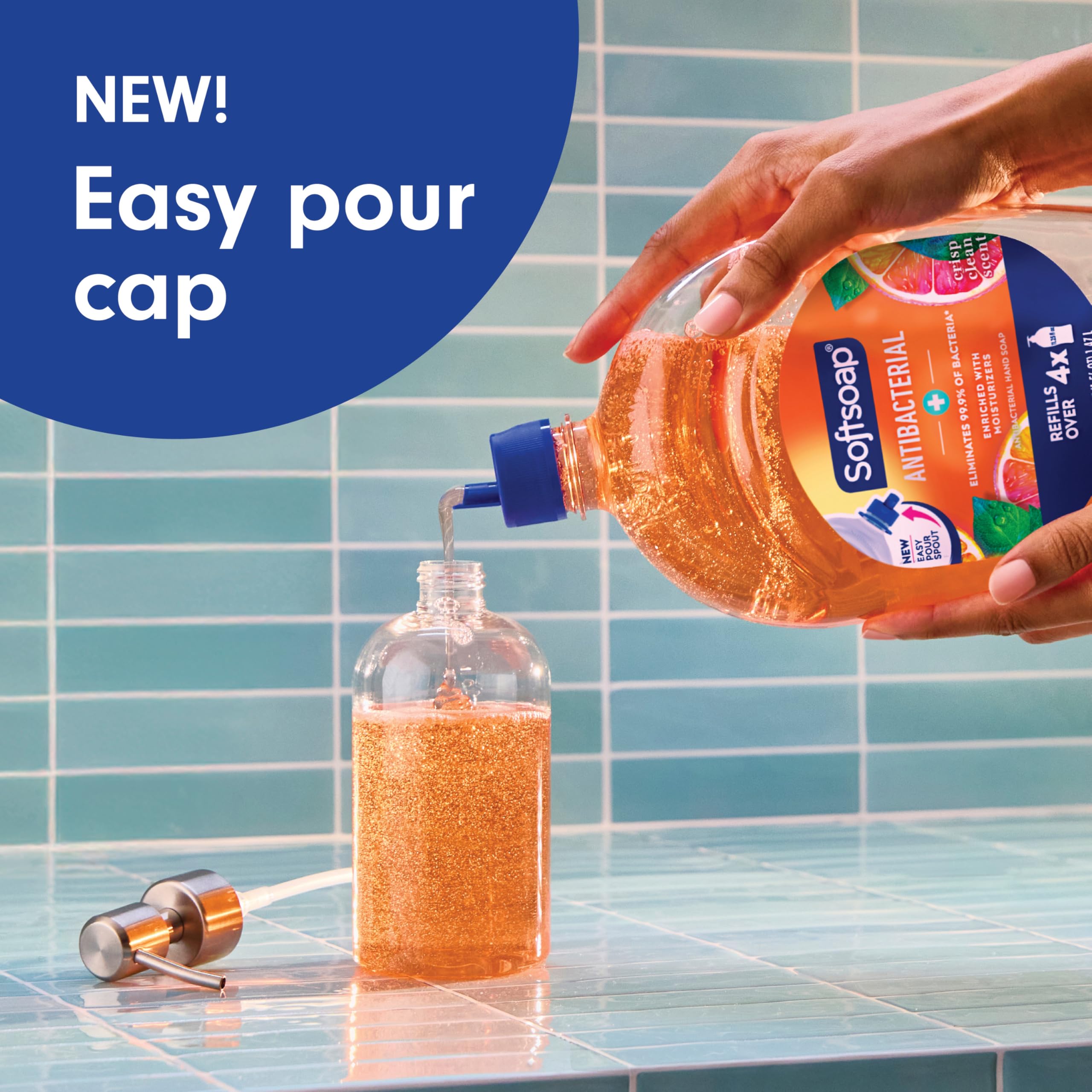 Softsoap easy-pour spout detail reducing mess during refills and spills
