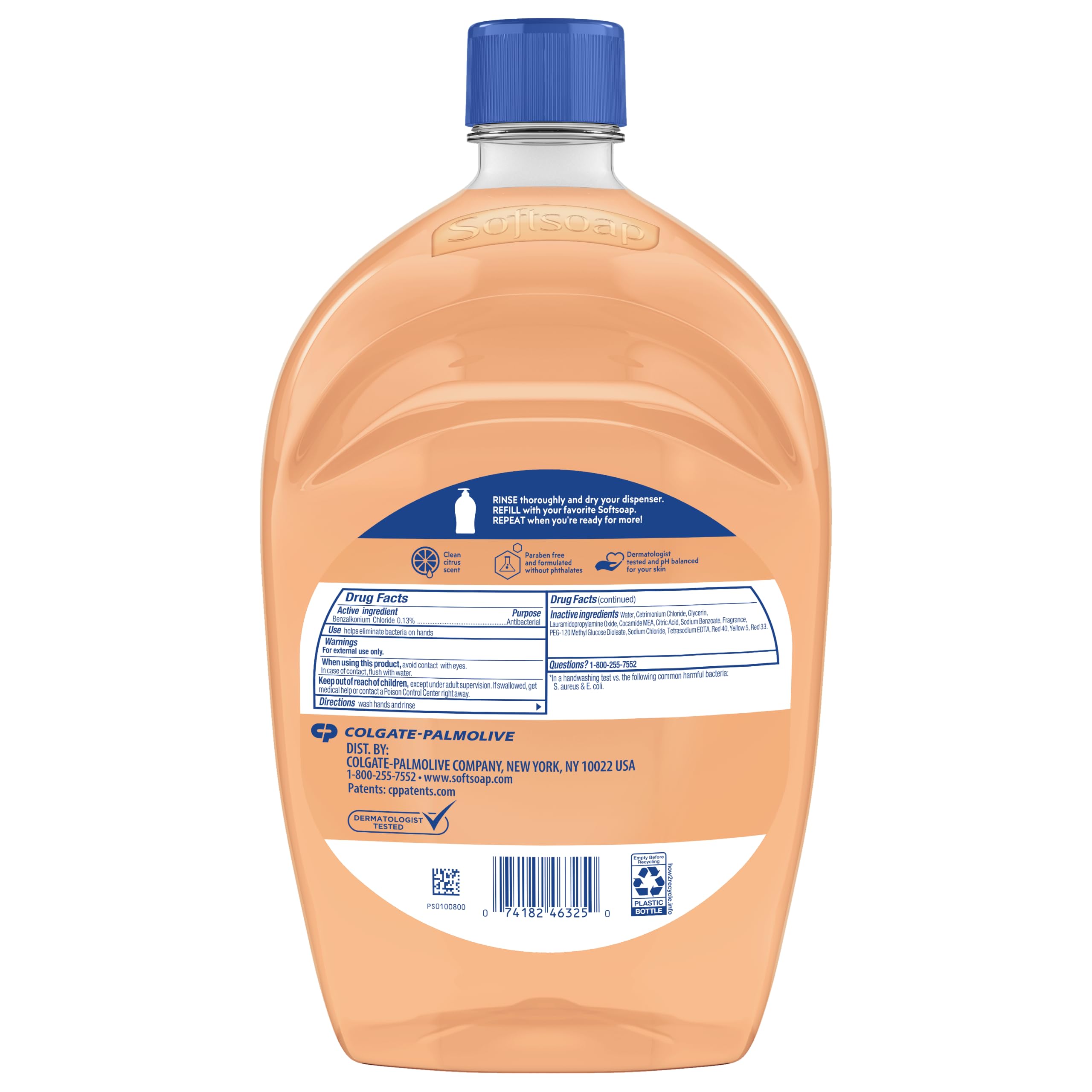 Softsoap cap and recyclable bottle base showing responsible storage benefit
