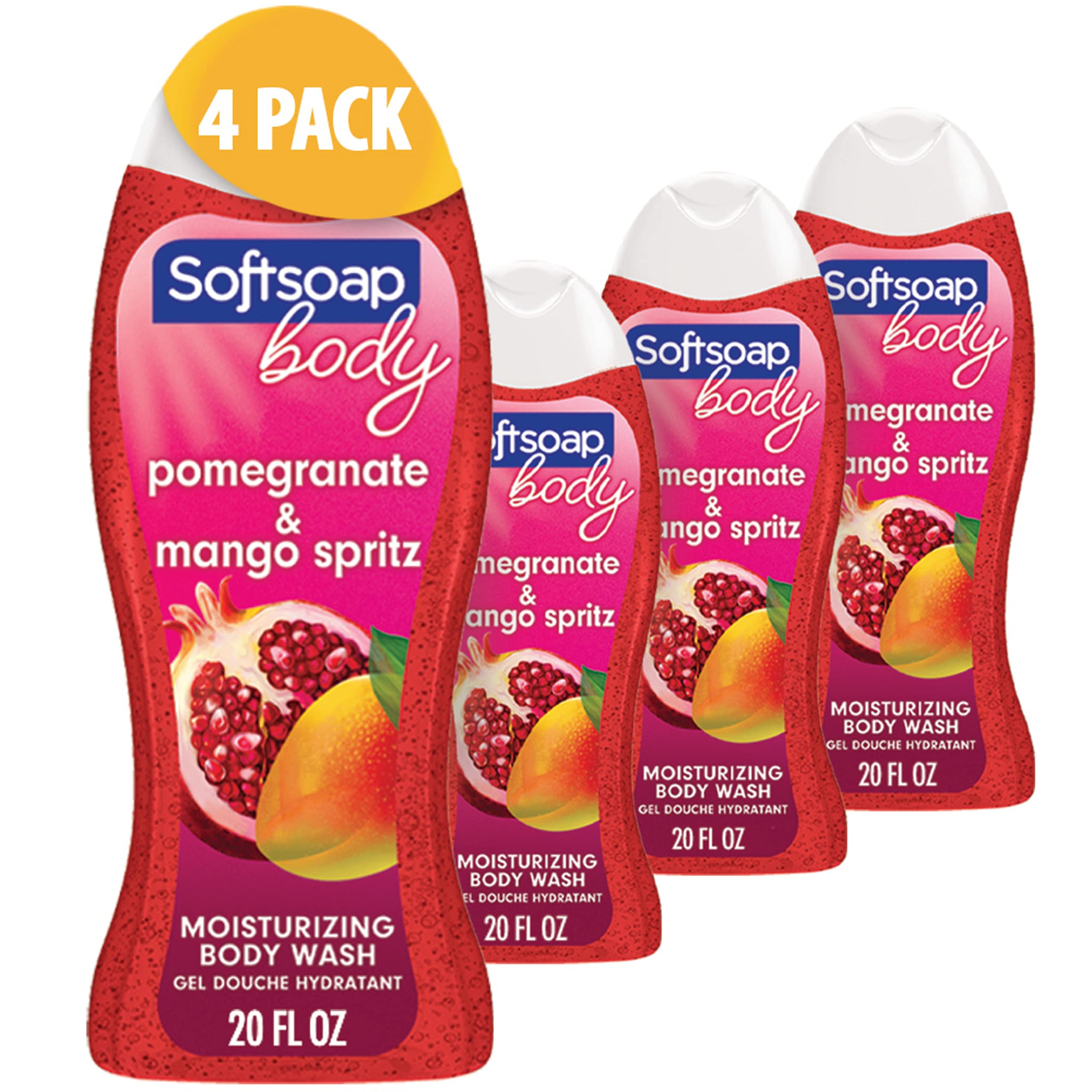 Softsoap front packaging showing four bottles and brand for easy stocking