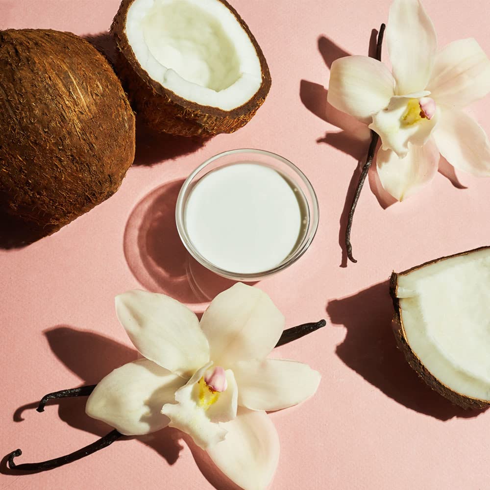 Softsoap ingredient highlights with coconut and vanilla cues for scent