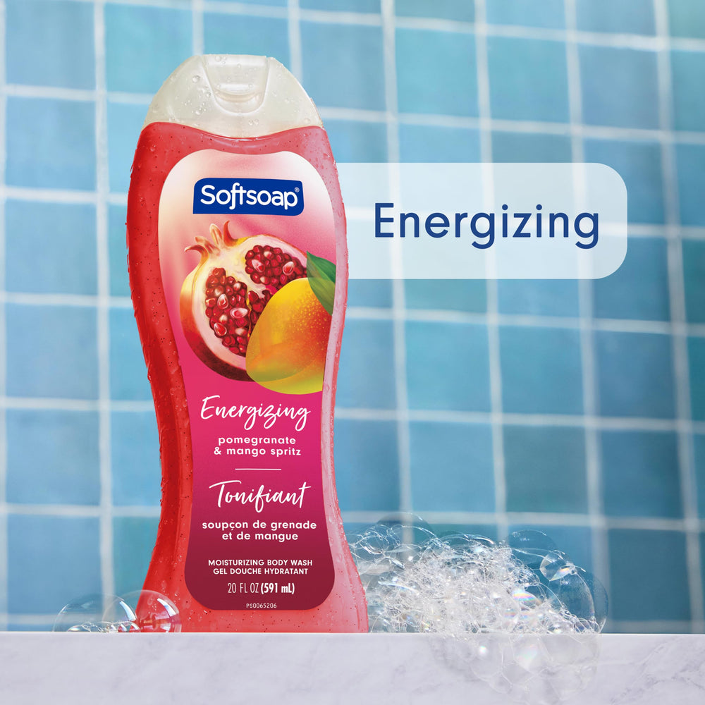 Softsoap pump dispensing body wash demonstrating convenient one-handed use