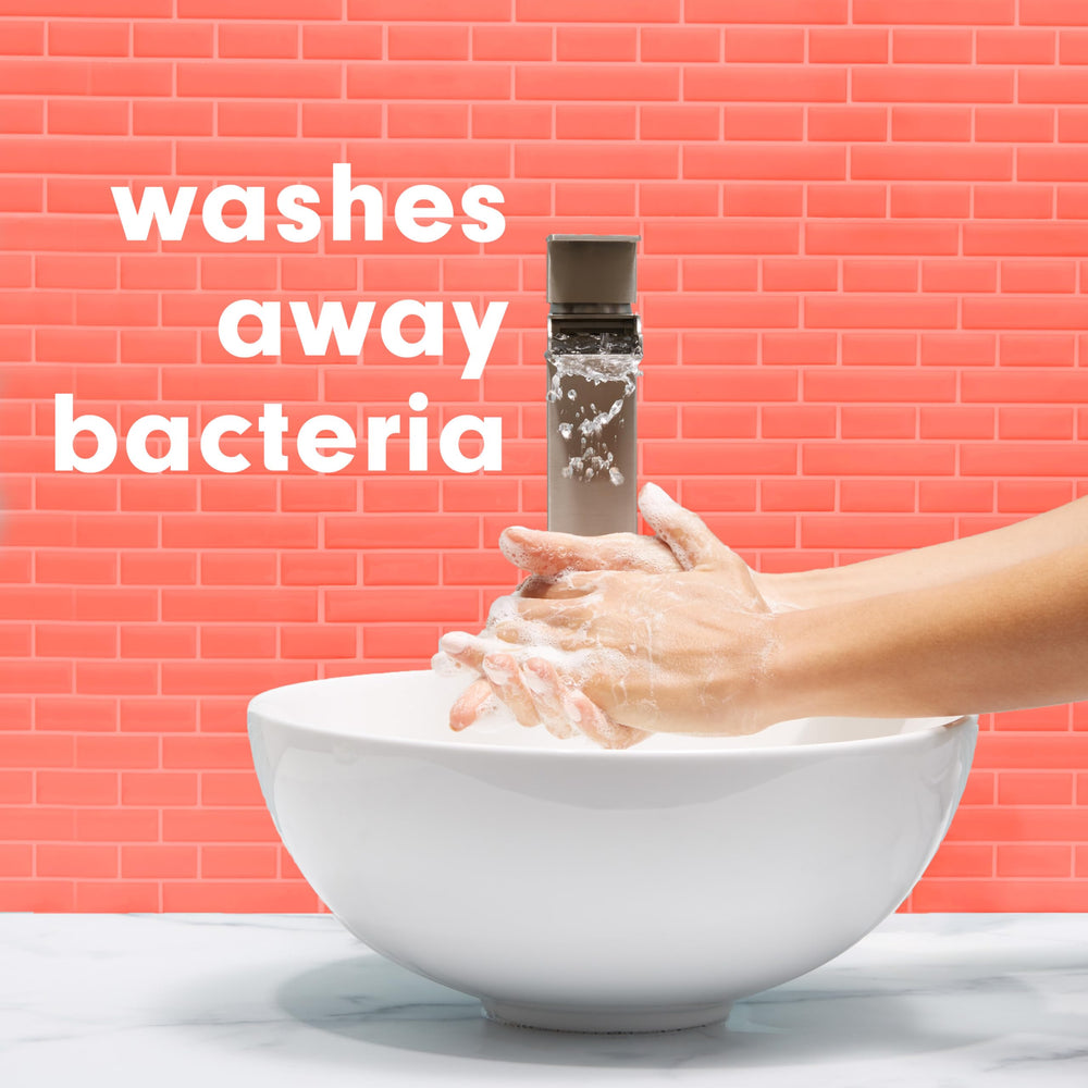 Close view of Softsoap bottle label showing scent and ingredient notes