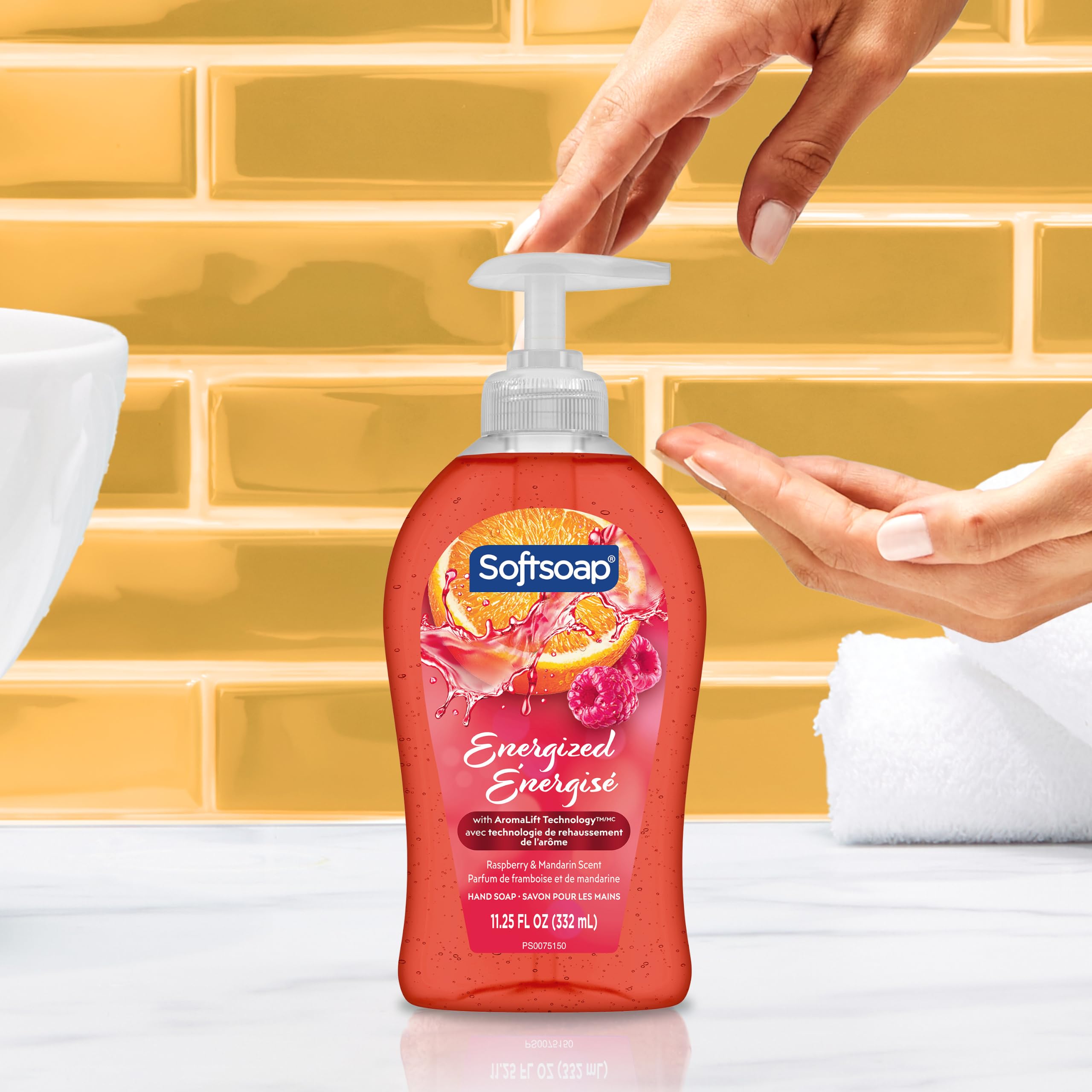 Softsoap pump close-up demonstrating easy one-handed dispensing