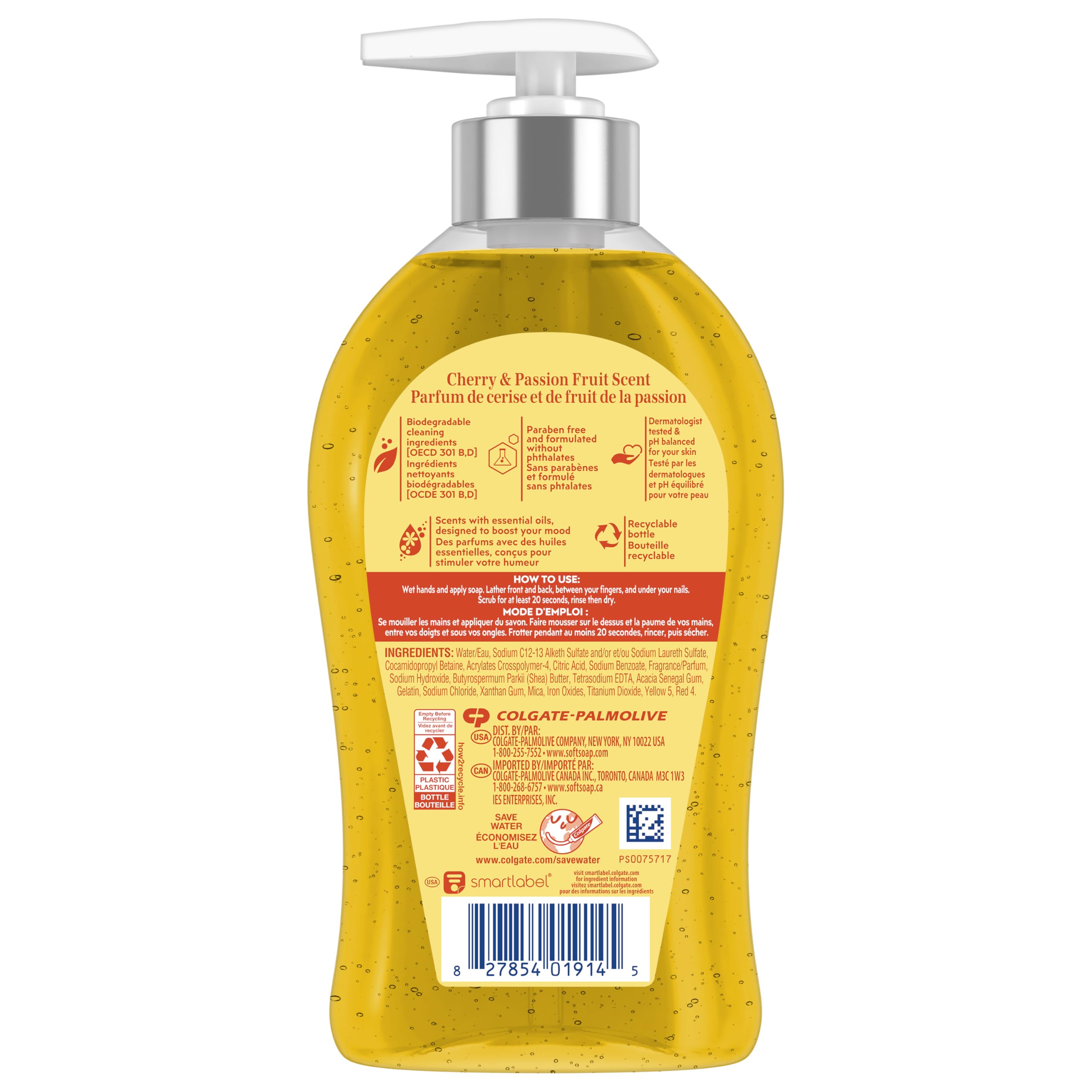 Cherry and passion fruit still life beside Softsoap conveying fruity scent uplift benefit