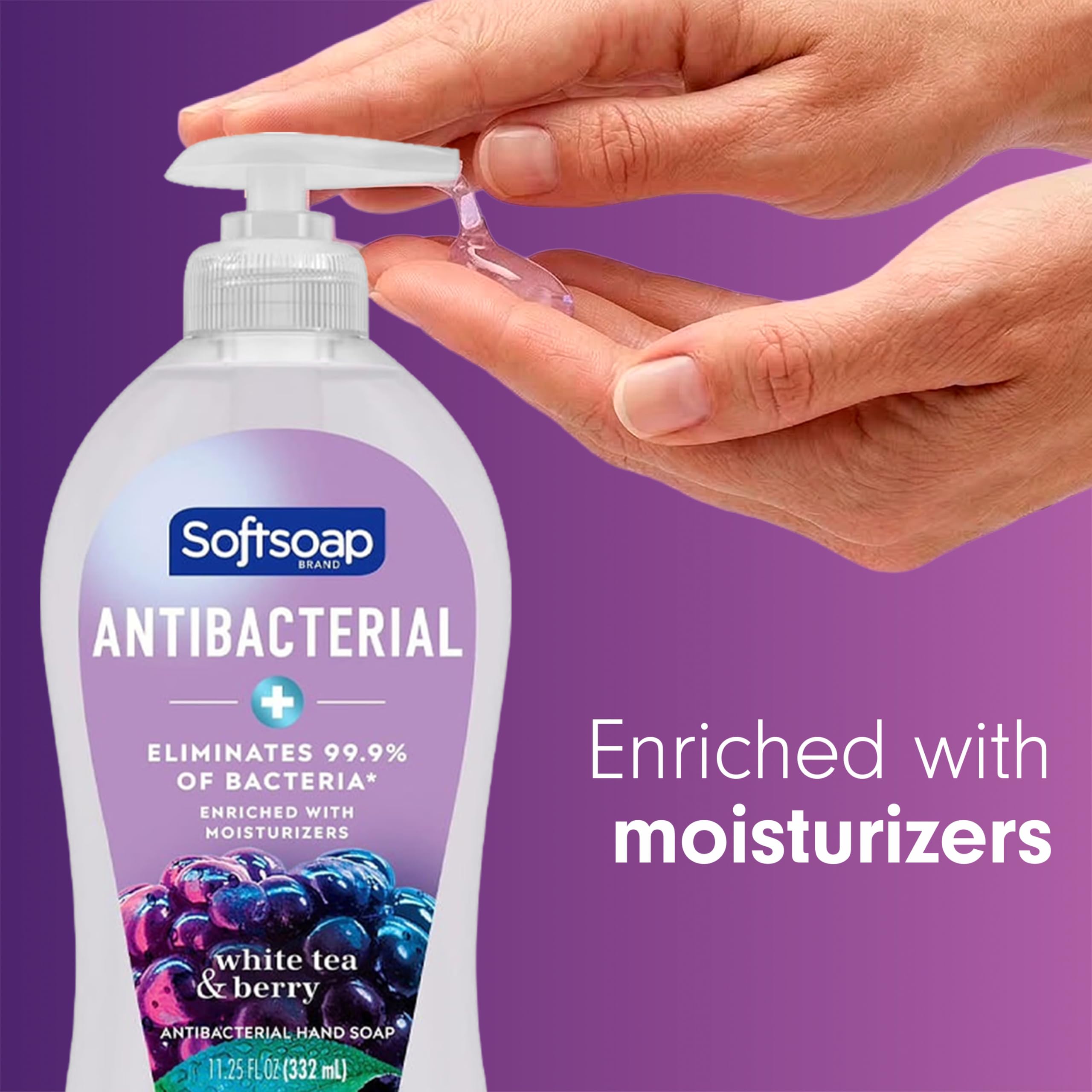Softsoap bottle label detail highlighting scent and antibacterial feature