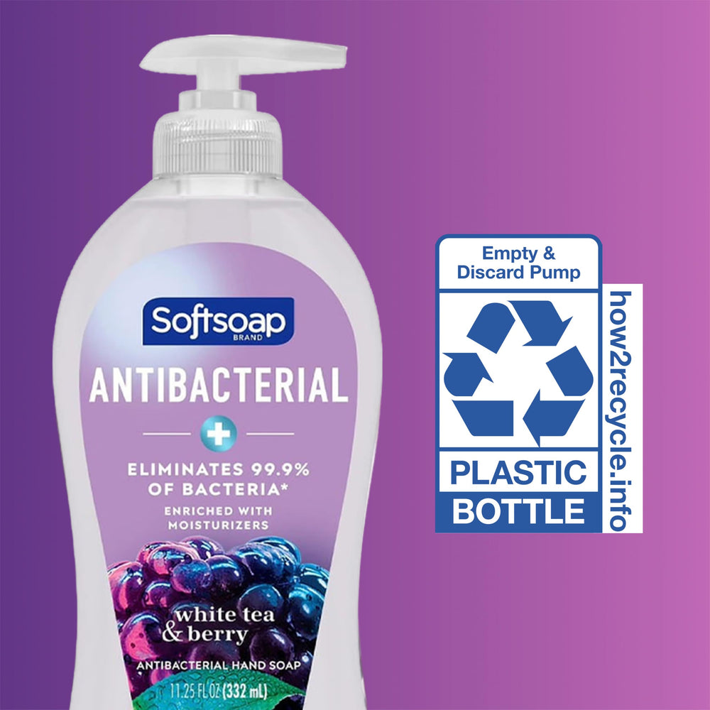 Hand holding Softsoap bottle comparing 11.25 fl oz scale and portability
