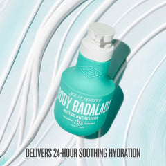 Sol de Janeiro lotion dispensed in hand illustrating quick absorption and lightweight feel