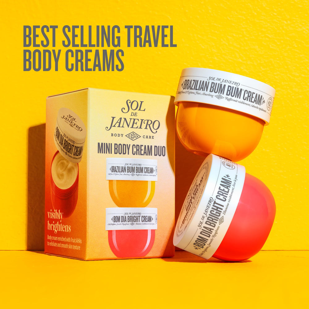 Sol de Janeiro duo jars open to display cream color and smooth consistency